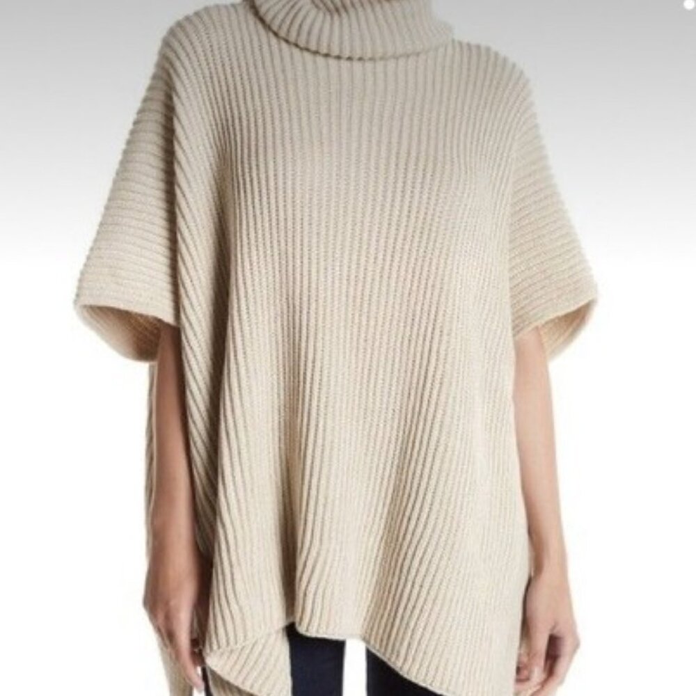 Steve Madden Womens US OS Cream Chunky Knit‎ Turtleneck Pullover Poncho Sweater